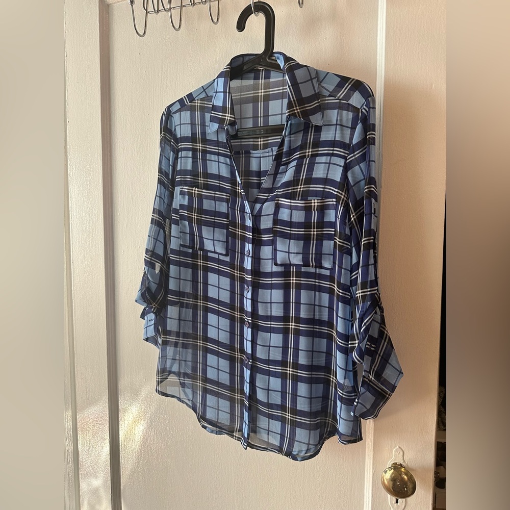 Semi Sheer Express Shirt, Never Worn Before, Small Blue Shirt